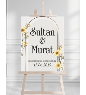 Söz Nişan Düğün İçin 50x70 Karşılama Panosu - Papatya Çiçek Desenli