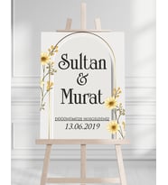 Söz Nişan Düğün İçin 50x70 Karşılama Panosu - Papatya Çiçek Desenli