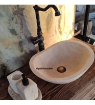 Klasik Traverten Tezgah Üstü Kayık Lavabo