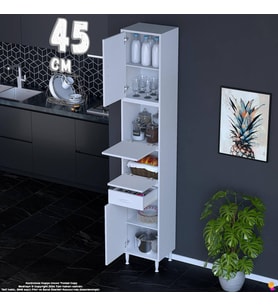 Eliusta Alp 45 cm Çekmeceli Erzak Dolabı - Çok Amaçlı Banyo Kiler Mutfak Antre Depolama Dolabı 45x226x32 cm