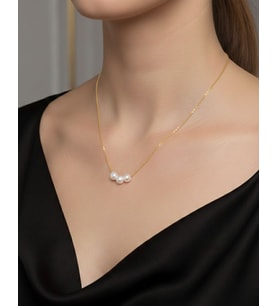 Usho Jewelry Üçlü İnci Detaylı Zarif Kadın Kolye 925 Ayar Gümüş, Kadın Kolye (Gold)