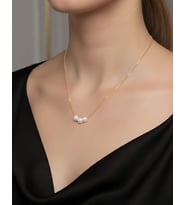 Usho Jewelry Üçlü İnci Detaylı Zarif Kadın Kolye 925 Ayar Gümüş, Kadın Kolye (Gold)