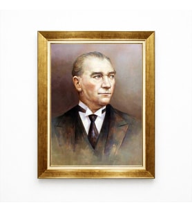 Tablore Klasik Yağlı Boya Efektli Atatürk Portresi - Şık Lamine Gold Çerçeve Duvar Dekorasyonu