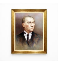 Tablore Klasik Yağlı Boya Efektli Atatürk Portresi - Şık Lamine Gold Çerçeve Duvar Dekorasyonu