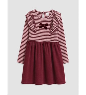 LCW Kids Bordo Çizgili Fırfırlı Kız Çocuk Elbise