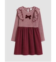 LCW Kids Bordo Çizgili Fırfırlı Kız Çocuk Elbise