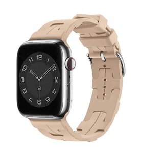 Apple Watch 44mm Uyumlu Kordon Silikon Yumuşak Esnek Metal Klipsli KRD-92 Kayış (Açık Kahve)