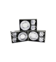 SİYAH - BEYAZ 4PCS=2-TAKIM  PORSELEN KAHVE FİNCANI  ÇİÇEK - ÇİZGİ - NOKTA MİX DESEN (4767)