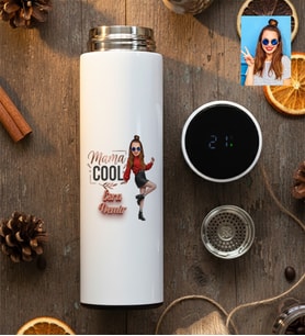 Kişiye Özel Karikatürlü Mama Cool Anneye Hediye Filtreli Dijital Göstergeli Termos Anneler Günü Hediyesi