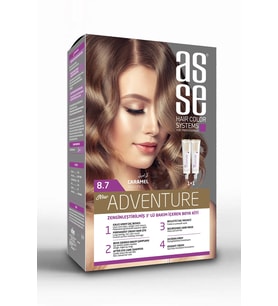 Asse Adventure Set Saç Boyası, Kalıcı ve Canlı Renkler 1+1 Kullanım Seti No8.7 Karamel