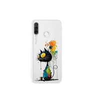 Huawei P30 Lite ile Uyumlu Splash Kedi Tasarımlı Şeffaf Silikon Kılıf