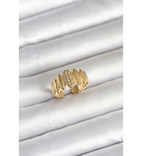 316L Çelik Gold Renk Zirkon Taşlı Vintage Model Kadın Yüzük TJ-BYK4164