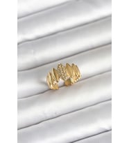 316L Çelik Gold Renk Zirkon Taşlı Vintage Model Kadın Yüzük TJ-BYK4164