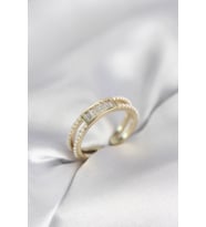 Baget Zirkon Taşlı Gold Renk İncili Kadın Yüzük TJ-BYK4032