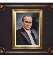 Altın Varaklı Çerçeveli Paspartulu Atatürk Tablo TR0634 (Gold)