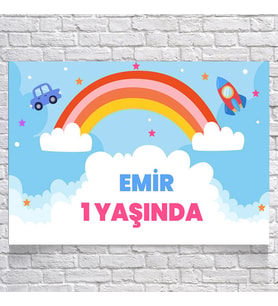 Gökkuşağı Temalı Doğum Günü Afişi 35X50 cm