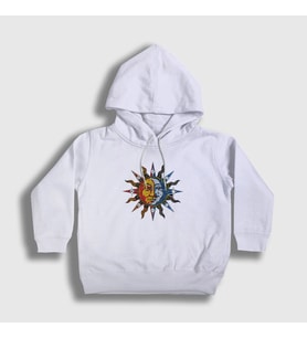 Presmono Unisex Çocuk Beyaz Mosaic Sun Moon Güneş Ay Kapüşonlu Sweatshirt 408053tt (Beyaz)