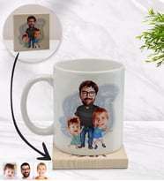 BK Gift Kişiye Özel Baba Oğul Kız Karikatürlü Beyaz Kupa Bardak ve Ahşap Bardak Altlığı Hediye Seti - Model 1