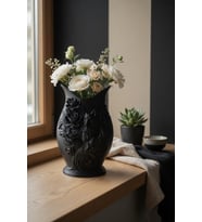Kurt Desenli Gül Kabartmalı Dekoratif Vazo Mat Dokulu Ev Ofis Salon Masa Raf Süsü Çiçeklik 15x10 cm