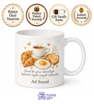 Kahvaltı Temalı Baskılı Kupa Bardak Hediye Özel Tasarım Porselen Mug