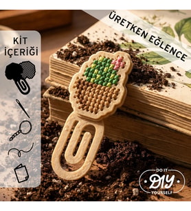 Etamina Dikenli Bitki Figürlü Kanaviçe Kitap Ayracı Kiti