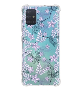 Samsung Galaxy A51 Uyumlu Köşe Korumalı Antişok Kapak Floral Lila Tasarımlı Şeffaf  Kılıf