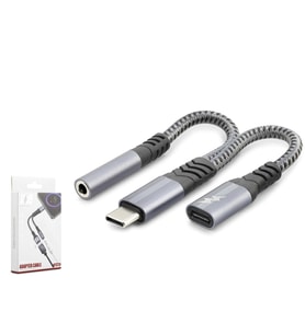 HADRON GJ-018 Type-C to 3.5 mm + Type-C Şarj Kulaklık Ayırıcı Kablo - Siyah