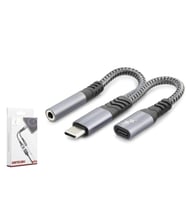HADRON GJ-018 Type-C to 3.5 mm + Type-C Şarj Kulaklık Ayırıcı Kablo - Siyah