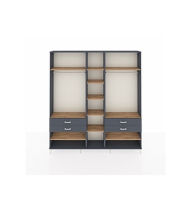 Arges Dolap 11 Raflı 4 Çekmeceli 2 Askılı 220x30x243 Antrasit-Çam/Antrasit