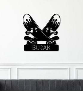 Kaykay Temalı Kişiye Özel İsimli Tablo (Siyah)
