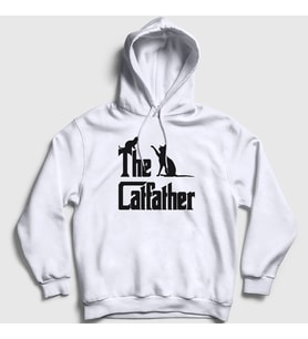 Presmono Unisex Beyaz The Catfather Hediye Kedi Babası Kapüşonlu Sweatshirt 534533tt (Beyaz)