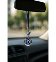 Cam Nazar Boncuğu Araba Dikiz Aynası Süsü – Çift Cam Mavi Boncuklu, El Yapımı Premium Araç Aksesuarı, Şans & Koruma Sembolü, Evil Eye Car Rearview Mirror Charm