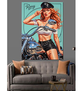 Retro Bisiklet Süren Pin-Up Dekoratif Kanvas - Mdf Ahşap Tablo