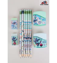DEKOMUS İLE LİSANSLI STITCH 6 ADET SİLGİLİ KURŞUN KALEM,2 ADET SİLGİ VE2 ADET KALEMTRAŞ SETİ