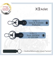 Yol Arkadaşlarına, İsim Plaka ve 0 Rh - Kan Grubu Yazılı Acil Durum x2 Anahtarlık Takımı, Mavi-Laci (Çok Renkli)