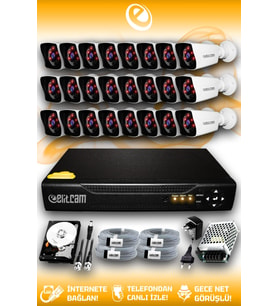 ELITCAM 24 Kameralı Kare 24 Dış Kamera Set 500 GB HDD Full HD Gece Görüşlü Güvenlik Kamerası Sistemi
