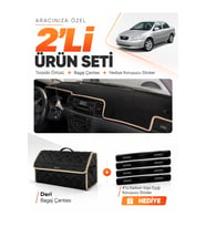 TOYOTA COROLLA E130 (2000-2006) Uyumlu Torpido Örtüsü + Deri Bagaj Çantası + Sticker Seti - Siyah Bej