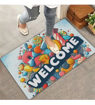 Valerine Life Şeker Festivali Welcome Kapı Önü Paspası 45x70cm (MAVI-BEYAZ)