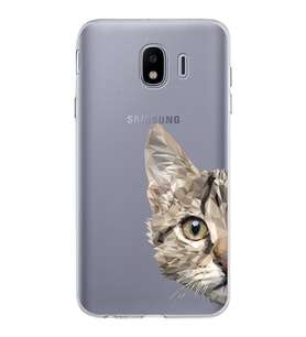Samsung Galaxy J4 Kapak Catface Tasarımlı Şeffaf Silikon Kılıf