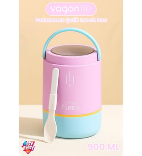 900 ML Sızdırmaz 3 Kaseli Paslanmaz Çelik Kaşıklı Bento Lunch Box Yeni Nesil Sefer Tası -FFLBO1266 (Mor)