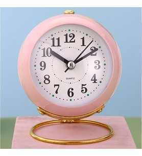 Pembe Renkli Işıklı Metal Masa Üstü Alarmlı Çalar Saat