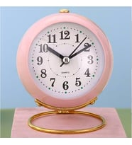 Pembe Renkli Işıklı Metal Masa Üstü Alarmlı Çalar Saat