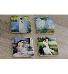 Monet ve Kadınlar Doğal Taş Bardak Altlığı 4'lü set - Natural Stone Coasters