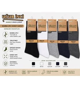 Uğur İnci Klasik Bambu Erkek Çorabı – Nefes Alan, Terletmeyen, Yumuşak ve Dayanıklı Günlük Çorap 6 l