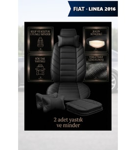fiat linea 2016 Koltuk ve Kılıf uyumlu Lüks Yastık Minder Siyah 2 Minder 2 Yastık