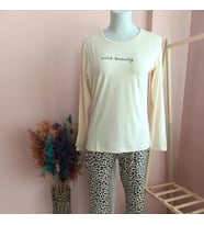 Wild Beauty Mevsimlik Leopar Desenli Pijama Takımı-EKRU
