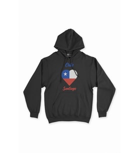 Santiago Şili Bayraklı Kalpli Siyah Sweatshirt Hoodie