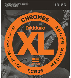 D'Addario ECG26 XL Chromes Flatwound Elektro Gitar Tel Seti (Profesyonel)  Medium 13-56 Kalınlık, Kalın Yapı ile Maksimum Sıcak Ton Verimi