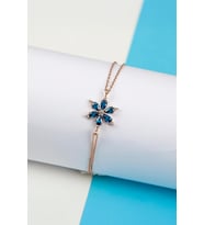 Mavi Zirkon Taşlı Rose Renk 925 Ayar Gümüş Çiçek Bayan Bileklik