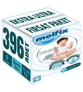 Molfix Premium Bebek Bezi Beden:5 (11-18KG) Junior 396 Adet Ekstra Ultra Fırsat Pk